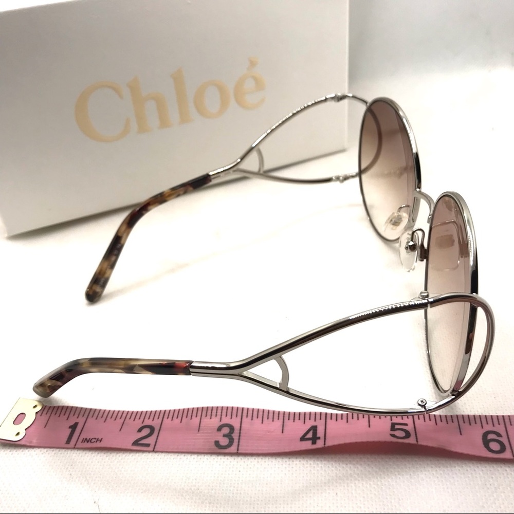 CHLOE ROUND FRAME SILVER METAL OVERSIZED SUNGLASSES WITH CASE NIB - Picture 16 of 16